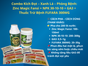 Combo Kích Đọt – Xanh Lá – Phòng Bệnh: Zinc Magic Fansi + NPK 30-10-10 + GA3 + Thuốc Trừ Bệnh FUFARA 300WG